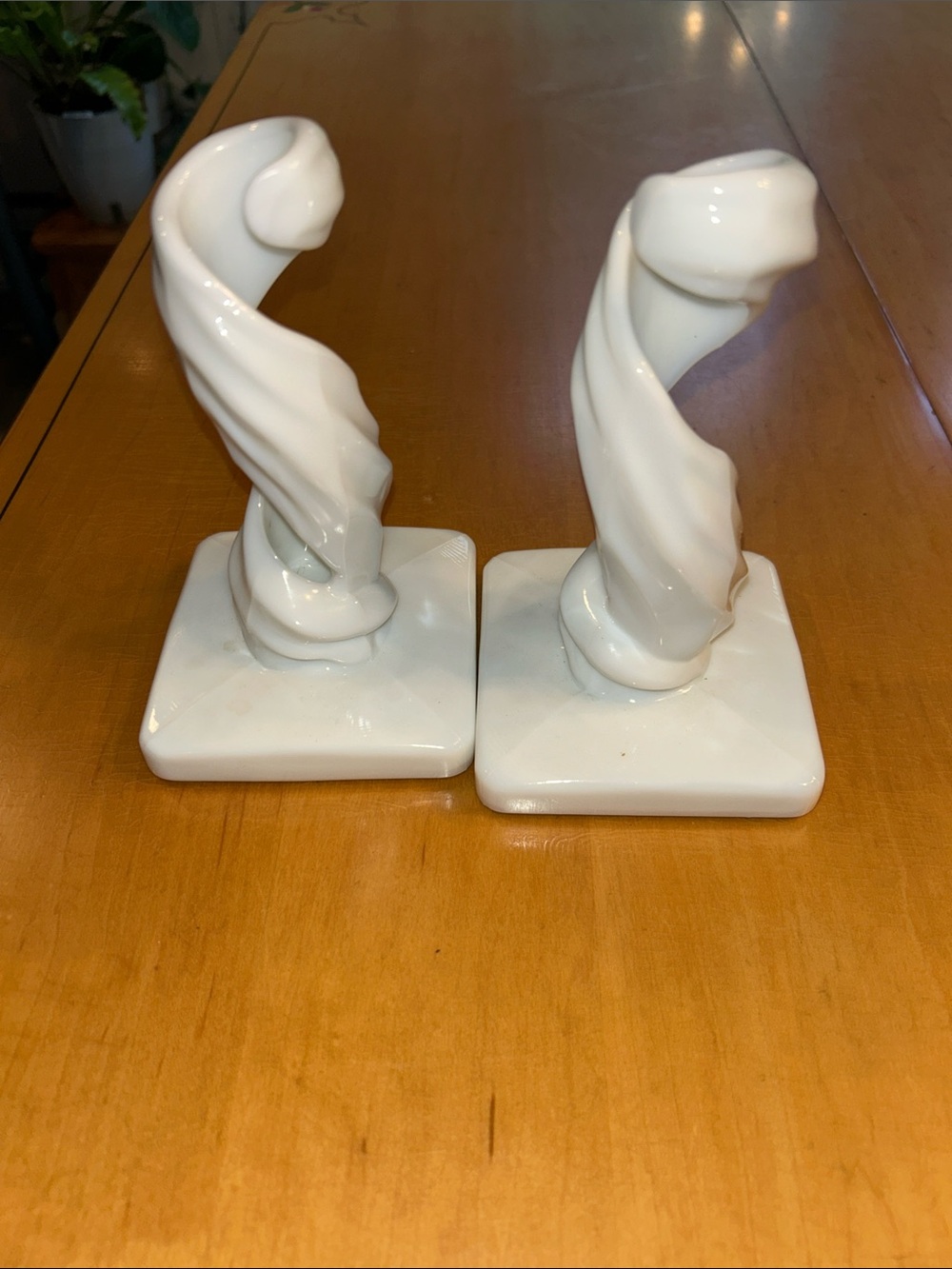 Funky vintage swirl milk, glass candlestick holders